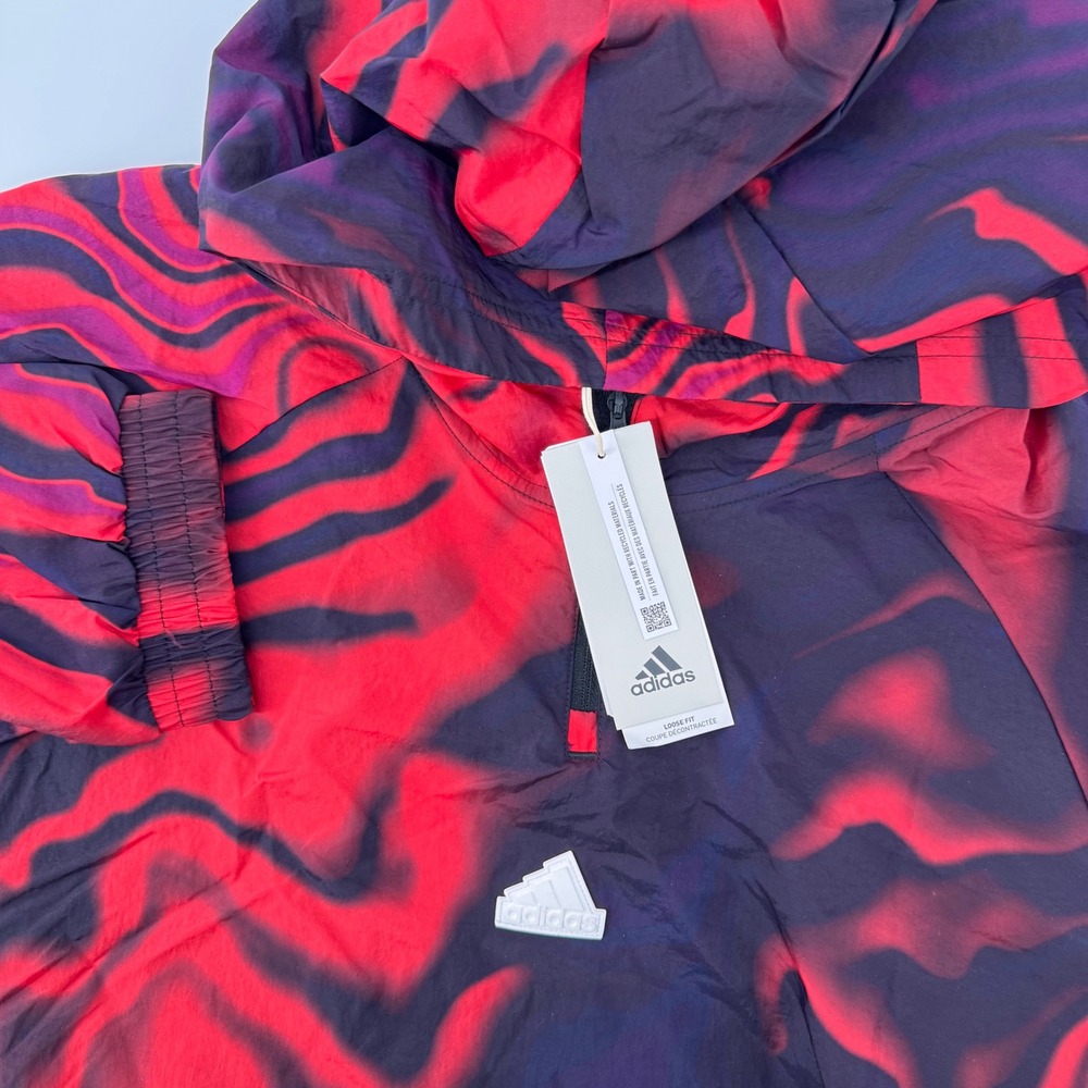 Adidas Windbreaker Men XL Red Purple All Over Print Half Zip Hooded IC3708 NEW